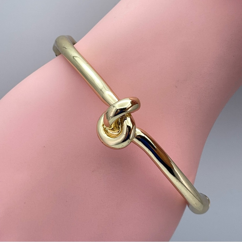 Modern Gold Tone Knot Bangle Bracelet Minimalist Hinged Cuff Modern